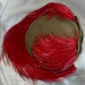 Vibrant 1940s Red Feather & Net Tilt Hat/Fascinator - Vintage Elegance